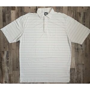 FootJoy Polo Shirt Mens XL White Blue Striped Short Sleeve Golf Performance